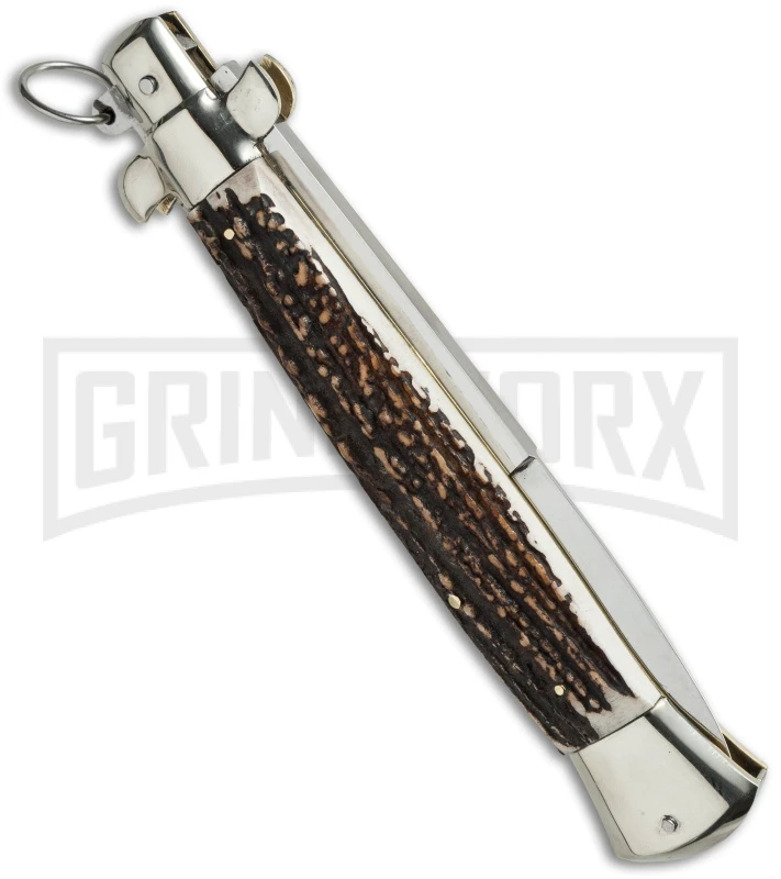A.G.A. Campolin 15" Italian Stiletto Stag / Ring Pull Automatic Knife - Bayo 2 A.G.A. Campolin 15" Italian Stiletto Stag / Ring Pull Automatic Knife - Bayo - Image 2