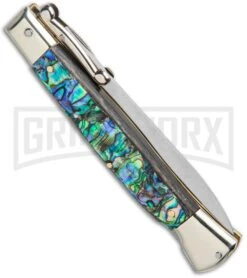 AGA 9" Italian Stiletto Swinguard Abalone Automatic Lockback Knife - Dagger -Automatic Knives Shop AGA 11in Italian Stiletto Swinguard Abalone Auto Dagger GX 36952 jr side large
