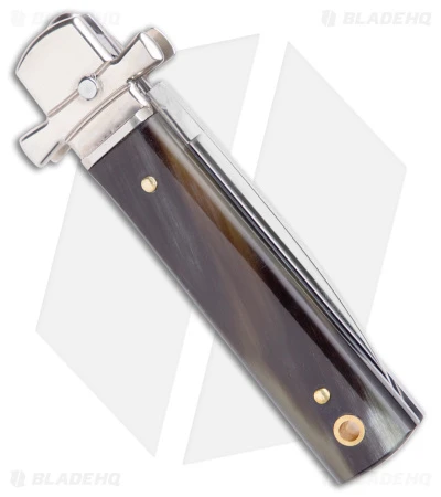 AGA 6" Lever Lock Automatic Italian Knife Horn W/Cross Bolsters (2.5" Satin) 3 AGA 6" Lever Lock Automatic Italian Knife Horn W/Cross Bolsters (2.5" Satin) - Image 3