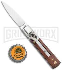 AGA 6" Mini Classic Lever Lock Cocobolo Wood Automatic Knife - Satin Plain -Automatic Knives Shop AGA 6in Mini Classic LL Cocobolo Wood Auto Satin GX 36837 jr bottlecap large