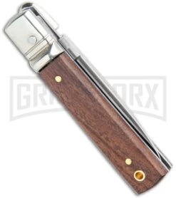 AGA 6" Mini Classic Lever Lock Cocobolo Wood Automatic Knife - Satin Plain -Automatic Knives Shop AGA 6in Mini Classic LL Cocobolo Wood Auto Satin GX 36837 jr side large