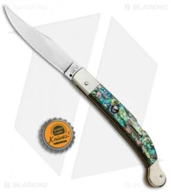 AGA Campolin 9" Sahara Italian Stiletto Lockback Automatic Abalone (3.8" Mirror) -Automatic Knives Shop AGA Camplin 9in Sahara Italian Stiletto LB Auto Abalone Mirror BHQ 90702 jr bottlecap