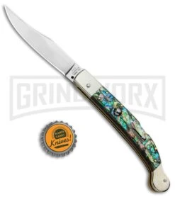 AGA Campolin Sahara Abalone Italian Stiletto Automatic Knife - Mirror Plain -Automatic Knives Shop AGA Camplin 9in Sahara Italian Stiletto LB Auto Abalone Mirror BHQ 90702 jr bottlecap large
