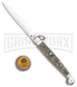 A.G.A. Campolin 9" Ram Horn Sicilian Ring Pull Automatic Knife - Bayonet -Automatic Knives Shop AGA Camplin 9in Sicilian Ring Pull Auto Ram Horn Satin Bayo BHQ 100997 jr bottlecap large
