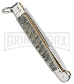 A.G.A. Campolin 9" Ram Horn Sicilian Ring Pull Automatic Knife - Bayonet -Automatic Knives Shop AGA Camplin 9in Sicilian Ring Pull Auto Ram Horn Satin Bayo BHQ 100997 jr side large