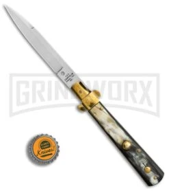 AGA Campolin 10" Brass/Dark Horn Italian Frosolone Automatic Knife - Bayonet -Automatic Knives Shop AGA Campolin 10in Brass Dark Horn Italian Frosolone Bayonet BP 29647 er bottlecap large