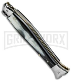 AGA Campolin 10" Brazil Horn Fishtail Picklock Automatic Knife - Polish Plain -Automatic Knives Shop AGA Campolin 10in Fishtail Picklock Italian BP 20096 jr side large