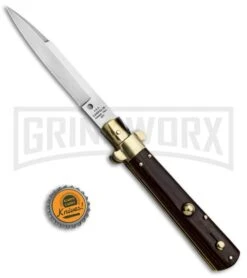 AGA Campolin 10" Cocobolo/Brass Frosolone Stiletto Automatic Knife - Bayonet -Automatic Knives Shop AGA Campolin 10in Frosolone Bayo Stiletto Cocobolo Brass Polish BP 28945 jr bottlecap large
