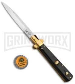 AGA Campolin 10" Italian Frosolone Picklock Brass/Ebony Automatic Knife - Bayo -Automatic Knives Shop AGA Campolin 10in Italian Frosolone Picklock Brass Ebony AutoKnife Bayo GX 32102 jr bottlecap large