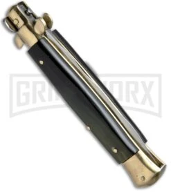 AGA Campolin 10" Brazilian Horn Picklock Stiletto Brass Bolster - Satin Kris -Automatic Knives Shop AGA Campolin 10in Stiletto Brazilian Horn Kriss BP 19126 jr side large