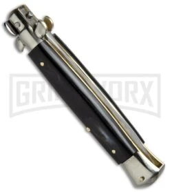 AGA Campolin 10" Brazilian Horn Picklock Stiletto Automatic Knife - Satin Kris -Automatic Knives Shop AGA Campolin 10in Stiletto Brazilian Horn Satin Kriss BP 19131 jr side large