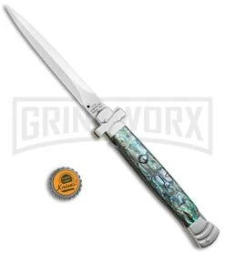 AGA Campolin 11" Maltese Cross Abalone Automatic Knife - Dagger Satin Plain -Automatic Knives Shop AGA Campolin 11in Maltese Cr. Dagger Stiletto Abalone Satin BHQ 76134 jr bottlecap large