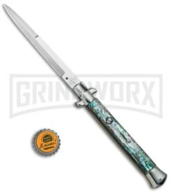 AGA Campolin 11" 2017 Italian Picklock Abalone Automatic Knife - Bayonet -Automatic Knives Shop AGA Campolin 11in Picklock Italian Stiletto Abalone Satin BHQ 78223 jr bottlecap 2 large