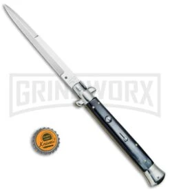 AGA Campolin 11" 2017 Italian Picklock Dark Horn Automatic Knife - Bayonet -Automatic Knives Shop AGA Campolin 11in Picklock Italian Stiletto Dark Horn Satin BHQ 78227 jr bottlecap 2 large