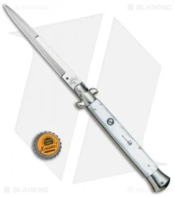 AGA Campolin 11" Picklock Automatic Italian Stiletto Pearlex (5" Satin) 2017 -Automatic Knives Shop AGA Campolin 11in Picklock Italian Stiletto White Pearl Satin BHQ 78228 jr bottlecap 2