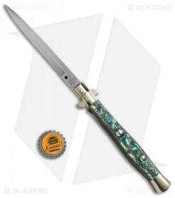 AGA Campolin 11" Picklock Automatic Italian Stiletto Abalone (5"Satin) -Automatic Knives Shop AGA Campolin 11in picklock Stilletto Abalone BHQ 67465 jr bottlecap