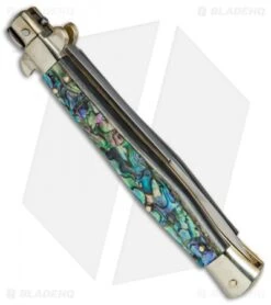 AGA Campolin 11" Picklock Automatic Italian Stiletto Abalone (5"Satin) -Automatic Knives Shop AGA Campolin 11in picklock Stilletto Abalone BHQ 67465 jr side