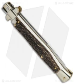 AGA Campolin 11" Picklock Automatic Italian Stiletto Stag Horn (5"Satin) 2018 -Automatic Knives Shop AGA Campolin 11in picklock Stilletto Stag Horn BHQ 67468 jr side