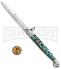 A.G.A. Campolin 9" Abalone Sicilian Ring Pull Automatic Knife - Bayonet -Automatic Knives Shop AGA Campolin 12in Sicilian Lever Lock Ring Pull Abalone Bayonet BP 27798 jr bottlecap large
