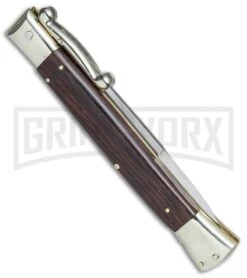 AGA Campolin 13" Stiletto Swinguard Cocobolo Wood Automatic Knife - Bayonet -Automatic Knives Shop AGA Campolin 13in Swingaurd Auto Cocobolo Satin Bayo BHQ 77551 jr side large