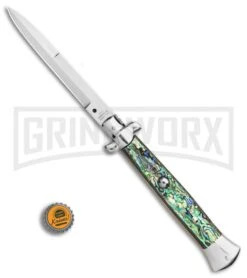 AGA Campolin 15" Italian Abalone Automatic Knife - Bayonet -Automatic Knives Shop AGA Campolin 15in Auto Italian Stiletto Abalone 7in satin BHQ 87415 er bottlecap large