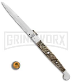 A.G.A. Campolin 16" Ram Horn Sicilian Ring Pull Automatic Knife - Bayonet 7 A.G.A. Campolin 16" Ram Horn Sicilian Ring Pull Automatic Knife - Bayonet -Automatic Knives Shop AGA Campolin 16in Sicilian Ring Pull Auto Ram Horn Satin Bayo BHQ 87416 er bottlecap large