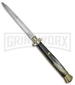 A.G.A. Campolin 18" Brazilian Horn/Brass Italian Stiletto Auto Knife - Bayonet
