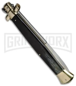 A.G.A. Campolin 18" Brazilian Horn/Brass Italian Stiletto Auto Knife - Bayonet 5 A.G.A. Campolin 18" Brazilian Horn/Brass Italian Stiletto Auto Knife - Bayonet -Automatic Knives Shop AGA Campolin 18in Stiletto Bayo Brazilian Horn Brass BP 19243 jr side large