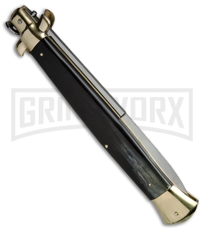 A.G.A. Campolin 18" Brazilian Horn/Brass Italian Stiletto Auto Knife - Bayonet 3 A.G.A. Campolin 18" Brazilian Horn/Brass Italian Stiletto Auto Knife - Bayonet - Image 3