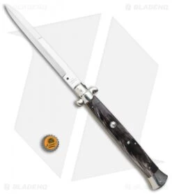 AGA Campolin 18" Italian Stiletto Knife Dark Horn (8" Satin Bayonet) -Automatic Knives Shop AGA Campolin 18in Stiletto Dark Horn Satin Bayo BHQ 104096 jr bottlecap