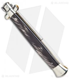 AGA Campolin 18" Italian Stiletto Knife Dark Horn (8" Satin Bayonet) -Automatic Knives Shop AGA Campolin 18in Stiletto Dark Horn Satin Bayo BHQ 104096 jr side