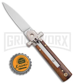 AGA Campolin 6" Dominus Wood Leverlock Automatic Knife - Satin Plain -Automatic Knives Shop AGA Campolin 6in Dominus LL Auto Wood Satin BHQ 178780 jr bottlecap large