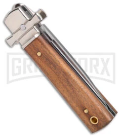 AGA Campolin 6" Dominus Wood Leverlock Automatic Knife - Satin Plain -Automatic Knives Shop AGA Campolin 6in Dominus LL Auto Wood Satin BHQ 178780 jr side large