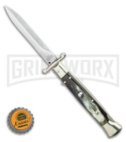 AGA Campolin 9" Italian Stiletto Swinguard Dark Horn Automatic Knife - Dagger -Automatic Knives Shop AGA Campolin 9 Italian Stiletto Swinguard Dark Horn Automatic Knife Dagger GX 36503 LS Bottlecap large