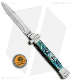 AGA Campolin 9" Maltese Cross Bayonet Italian Stiletto Knife Abalone (4" Satin) -Automatic Knives Shop AGA Campolin 9in Bayo Italian Stiletto Auto Abalone Satin BP 28947 jr bottlecap