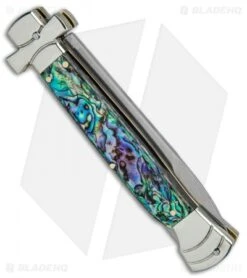 AGA Campolin 9" Maltese Cross Bayonet Italian Stiletto Knife Abalone (4" Satin) -Automatic Knives Shop AGA Campolin 9in Bayo Italian Stiletto Auto Abalone Satin BP 28947 jr side