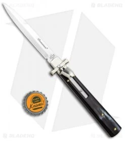 AGA Campolin 9" Dominus Leverlock Automatic Knife Dark Horn (4" Satin) -Automatic Knives Shop AGA Campolin 9in Dominus LL Auto Dark Horn Satin GO DOM23 C BHQ 97993 jr bottlecap