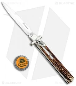 AGA Campolin 9" Dominus Leverlock Automatic Knife Stag (4" Satin) -Automatic Knives Shop AGA Campolin 9in Dominus LL Auto Stag Satin GO DOM23 HB BHQ 97992 jr bottlecap