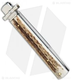 AGA Campolin 9" Dominus Leverlock Automatic Knife Stag (4" Satin) -Automatic Knives Shop AGA Campolin 9in Dominus LL Auto Stag Satin GO DOM23 HB BHQ 97992 jr side