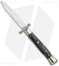 AGA Campolin 9" Italian Stiletto Swinguard Bayonet Automatic Knife Dark Horn