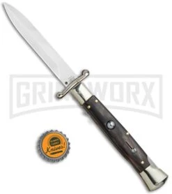 AGA Campolin 9" Italian Stiletto Swinguard Dark Horn Automatic Knife - Bayonet -Automatic Knives Shop AGA Campolin 9in Italian Stiletto Dark Horn Auto Bayo GX 11091 jr bottlecap large