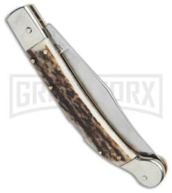 AGA Campolin Sahara Stag Italian Stiletto Automatic Knife - Mirror Plain 6 AGA Campolin Sahara Stag Italian Stiletto Automatic Knife - Mirror Plain -Automatic Knives Shop AGA Campolin 9in Sahara Italian Stiletto LB Stag Mirror BHQ 74051 jr side large