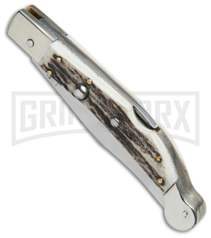AGA Campolin Sahara Stag Italian Stiletto Automatic Knife - Mirror Plain 2 AGA Campolin Sahara Stag Italian Stiletto Automatic Knife - Mirror Plain - Image 2