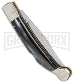 AGA Campolin Sahara Dark Horn Italian Stiletto Automatic Knife - Mirror Plain -Automatic Knives Shop AGA Campolin 9in Shara Italian Stiletto LB Dark Horn Mirror BHQ 74050 jr side large