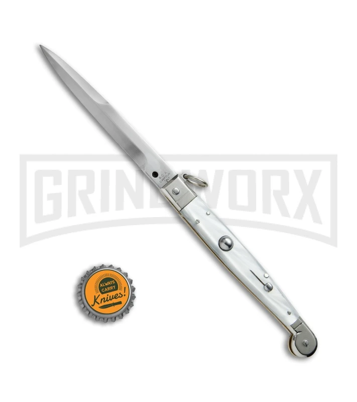 A.G.A. Campolin 9" Sicilian Ring Pull White Pearlex Automatic Knife - Bayonet 5 A.G.A. Campolin 9" Sicilian Ring Pull White Pearlex Automatic Knife - Bayonet - Image 5