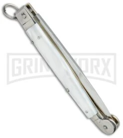 A.G.A. Campolin 9" Sicilian Ring Pull White Pearlex Automatic Knife - Bayonet 8 A.G.A. Campolin 9" Sicilian Ring Pull White Pearlex Automatic Knife - Bayonet -Automatic Knives Shop AGA Campolin 9in Sicilian White Pearlex Ring Pull Bayo BP 19445 jr side large