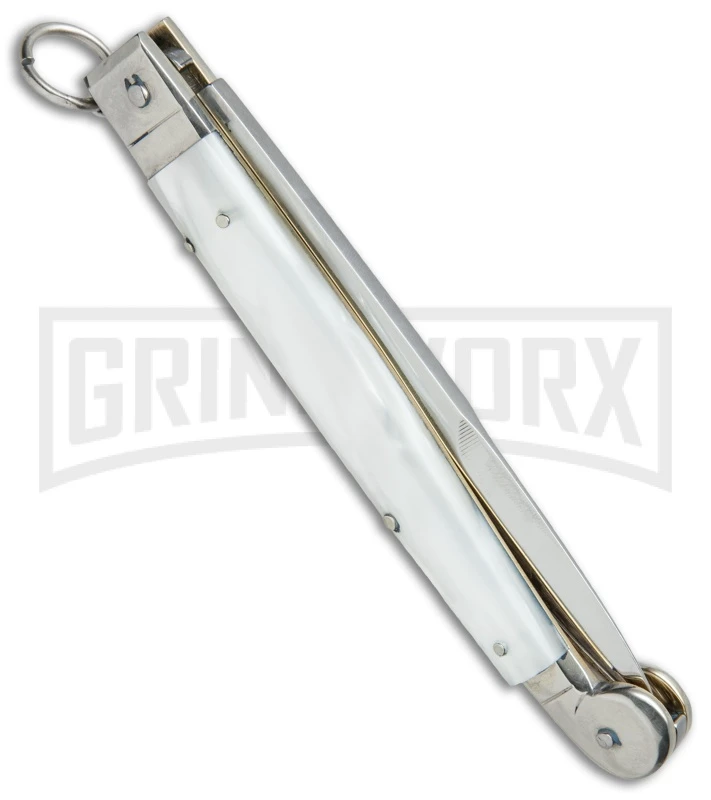A.G.A. Campolin 9" Sicilian Ring Pull White Pearlex Automatic Knife - Bayonet 4 A.G.A. Campolin 9" Sicilian Ring Pull White Pearlex Automatic Knife - Bayonet - Image 4