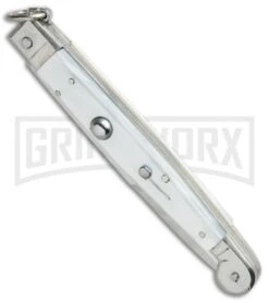 A.G.A. Campolin 9" Sicilian Ring Pull White Pearlex Automatic Knife - Bayonet 7 A.G.A. Campolin 9" Sicilian Ring Pull White Pearlex Automatic Knife - Bayonet -Automatic Knives Shop AGA Campolin 9in Sicilian White Pearlex Ring Pull Bayo BP 19445 jr spine large