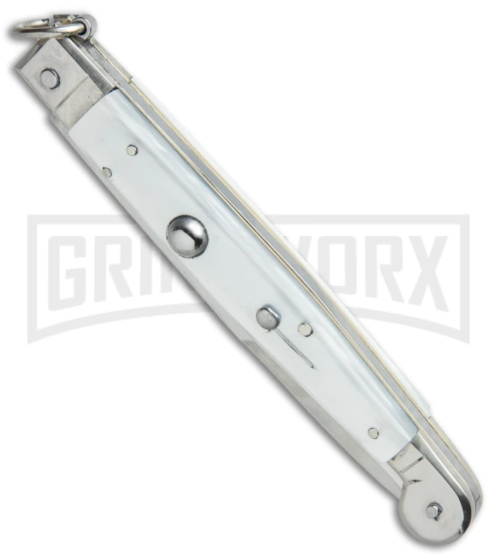 A.G.A. Campolin 9" Sicilian Ring Pull White Pearlex Automatic Knife - Bayonet 3 A.G.A. Campolin 9" Sicilian Ring Pull White Pearlex Automatic Knife - Bayonet - Image 3