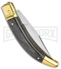 AGA Campolin Diana Dark Horn Lever Lock Automatic Brass - 3.75" Satin -Automatic Knives Shop AGA Campolin Diana LL Auto Brass Dark Horn Satin BHQ 135443 jr side large